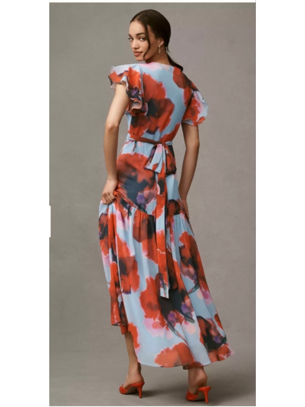Women's Hutch Floral Wrap Midi Dress XSP Blue Red - Picture 2 of 9